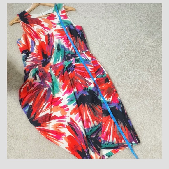 Ann Taylor Sheath Peplum Dress Abstract Vibrant Print Sleeveless Pin Tuck Detail - Picture 13 of 16